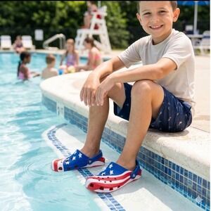 Crocs Classic American Flag Clogk Kids Size C12 Blue Red White NEW 208839-90H